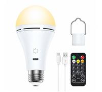 Ampoule LED Rechargeable E27 - Télécommande Tactile - Lumière 3 Couleurs Dimmable - Pour Camping Garage Maison - 9W