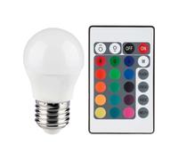 Ampoule LED RGB E27 dimmable avec boule télécommandée avec changement de couleur, 4,8 watts 470 lumens blanc chaud, DxH 4,5x8 cm, V-Tac 3028