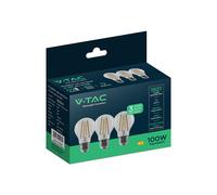 Ampoule LED V-TAC - RTL GLS - Douille E27 - IP20 - Transparente - 12 W - 1521 lumens - 3000 K - Lot de 3