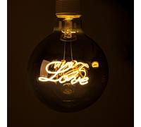 Ampoule Love E27 LED vintage grande lampe à filament, Love lettrage verre ambre, 5 watt 70 lumens blanc chaud, DxH 12,5x17,5 cm