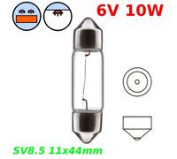 AMPOULE NAVETTE 6V 10W SV8.5 11 x 44 mm FEU ARRIERE STOP CLIGNOTANT PLAQUE D'IMMATRICULATION PLAFOND INTERIEUR LAMPE VOYANT TABLEAU