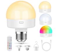 Ampoule rechargeable avec télécommande, ampoule rechargeable USB-C, batterie avec batterie, 15 couleurs à intensité variable, ampoule LED RVB avec fonction de minuterie, éclairage d'urgence en plein