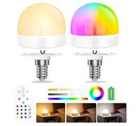 Ampoule Rechargeable E14 LED, Batterie Veilleuse Dimmable de Chevet avec Télécommande, 15 Couleurs RVB, Minuterie, 2000 mAh, Ampoule Détachable sans Fil à Culot E14 pour Lampes non Câblées