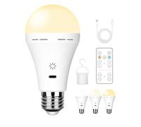 Ampoule Rechargeable E27 avec Télécommande & Tactile, 3 Couleurs, 1 Pièce | Batterie 2600mAh, LED Dimmable 7W 700lm, Charge USB-C, 4 Minuterie, Crochet, pour Lampes Sans Câblage, Extérieur