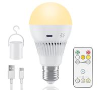 Ampoule Rechargeable E27 USB-C avec Telecommande, 9W LED Ampoules Batterie Tactile Dimmable 3 Couleur(3000/4000/6000K), 3000mAh, Extérieur Camping Ampoule De Secours Avec Crochet