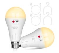Ampoule rechargeable USB, 10 W, lampes LED E27, commande par bouton, intensité variable, ampoule à batterie 2000 mAh avec crochet pour éclairage d'urgence intérieur/extérieur (blanc chaud, 2 paquet)