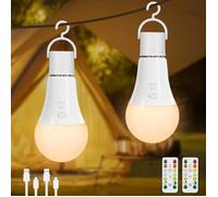 Ampoule rechargeable USB-C, ampoule tricolore à intensité variable E27 - Ampoule tactile 5 W, lot de 2