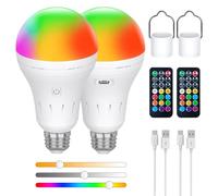 Ampoule Rechargeable USB-C Avec Télécommande, AC100-240V Smart E27 LED 9W, CCTRGB à Intensité Variable Avec Commande Tactile, Ampoules Rechargeables, Lampe de Secours Extérieure 2200mAh, lot de 2