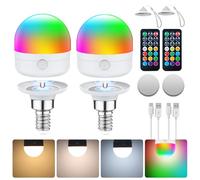 Ampoule Rechargeable USB-C Avec Télécommande, Ampoules LED E14 7W, Ampoule Rechargeable CCTRGB à Intensité Variable Avec Minuterie Et Batterie,Lampe De Secours D'extérieur 2000mAh Avec Aimant,Lot de 2