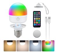 Ampoule rechargeable USB-C avec télécommande, ampoules LED E27 7 W, CCTRGB Ampoule rechargeable à intensité variable avec minuterie et batterie, lumière d'urgence extérieure 2000 mAh avec magnétique