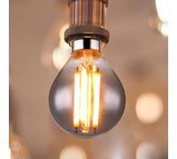 Ampoule sphérique LED Lampe en verre Vintage fumé, 1x LED E14 douille 6 Watt 380 lumens 1800 Kelvin blanc chaud, aluminium argenté, DxH 4,5x7,8cm