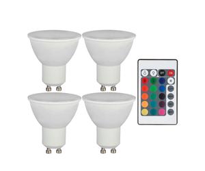 Ampoules LED RGB GU10 dimmables avec télécommande avec changement de couleur, 4,8 watts 420 lumens 3000K blanc chaud, DxH 4,5x8,8 cm, lot de 4
