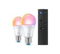 Wiz Ampoule LED connectée Kit E27 – 2x équivalent 60W, Wi‑Fi, télécommande, compatible Alexa/Google