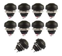 Ampper Interrupteurs à Bouton Poussoir momentané, 2 Pin on/Off AC 250V/1A 125V/3A DC 12V/3A 12MM Round SPST Normal Open Pushbutton Momentary Switches (Black, Pack of 10)