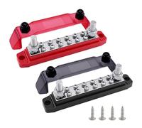 Ampper Power & Ground Distribution Block Bus Bar, 2 x 3/8" (M10) Studs, 12 x #8 (M4) Terminal Screws, 6.3" 12V 300A Battery BusBar with Cover for Auto, Boat and Solar (Red & Black)