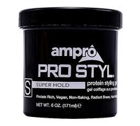 Ampro Pro Styl Styling Gel - Protects and Strengthens Your Strands - Non-Flaking, Alcohol Free, Vegan Formula - Flexible, Touchable Hold for All Hair Textures - Super Hold - 6 oz