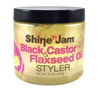 Ampro Shine-n-Jam Castor Oil and Flaxseed Gel - Nourishes Tresses and Adds Shine - Infused With Vitamin E to Condition All Hair Textures - Strengthens with Keratin Protein and Omega 3-16 oz