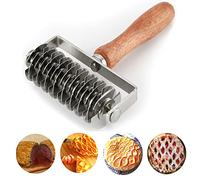 AMPSEVEN Stainless Steel Dough Lattice Top Cookie Pie Pizza Bread Pastry Crust Roller Cutter,Wood Handle