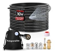 Ampvolts 10M Déboucheur Canalisation Haute Pression - 5 Buses + Adaptateur Karcher, 5800 PSI/400 Bar, Compatible avec Karcher K2-K7(Adaptateur en laiton)