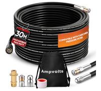 Ampvolts Déboucheur Canalisation Haute Pression 15m/30m - 400 bar / 5800 PSI, compatible avec nettoyeurs Karcher K2-K7, avec adaptateur et 5 buses, nettoyage canalisations