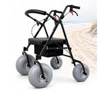 AMQYDT Fauteuil Roulant De Plage avec Pneus Ballons, Déambulateur Tout-Terrain avec Poignées Réglables, Siège Imperméable Et Respirant, Résistant À l'eau Salée, Capacité De 100 Kg pour Sable Mou