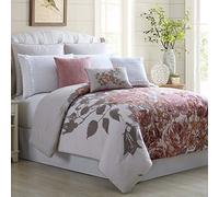 Amrapur Overseas Modern Threads Parure de lit, Polyester, Blanc cassé/Rose, très Grand lit californien