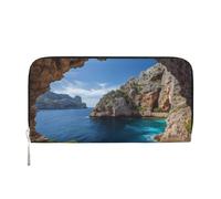 AMREWQYL Arch in Mallorca Espagne Portefeuille en cuir imprimé pour femme Portefeuille de voyage pour cartes de crédit, noir, One Size