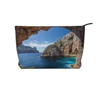 AMREWQYL Arch in Mallorca Espagne Sac de maquillage en velours côtelé imprimé Trousse de toilette de voyage Sac à cosmétiques Pochette Noir Taille unique, Noir , Taille unique