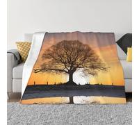 AMREWQYL Couverture de canapé en micro polaire ultra douce avec imprimé chêne en hiver au coucher du soleil