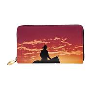 AMREWQYL Cowboy West Portefeuille long en cuir imprimé pour femme, noir, One Size