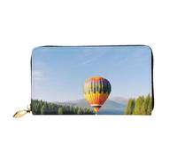 AMREWQYL Hot Balloon Above The Calm Lake Portefeuille long en cuir imprimé pour femme Portefeuille de voyage pour cartes de crédit, noir, One Size