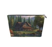 AMREWQYL House by The Lake Trousse de toilette de voyage en cuir imprimé, Argenté, One Size