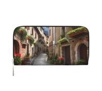 AMREWQYL Italian Town Street Portefeuille en cuir imprimé pour femme, noir, One Size