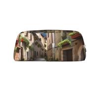 AMREWQYL Italian Town Street Trousse à crayons en cuir avec fermeture éclair 3D