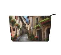 AMREWQYL Italian Town Street Trousse de toilette en velours côtelé avec imprimé, noir, One Size