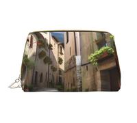 AMREWQYL Italian Town Street Trousse de toilette portable en cuir imprimé, blanc, One Size