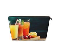 AMREWQYL Juice on the Wood Board Imprimé Sac de toilette de voyage en cuir Trousse de maquillage Trousse de maquillage Pochette pochette pochette, Or, One Size