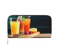 AMREWQYL Juice on the Wooden Board Portefeuille en cuir imprimé pour femme, noir, One Size