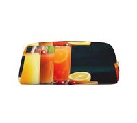 AMREWQYL Juice on the wooden board printed Pencil Bag 3D Leather Zipper Pen Case