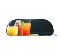 AMREWQYL Juice on the wooden board printed Pencil Bag Leather Pen Case Portable Stationery Pouch
