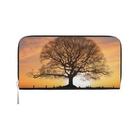 AMREWQYL Oak Tree in Winter at Sunset Portefeuille en cuir imprimé pour femme Portefeuille de voyage pour cartes de crédit, noir, One Size