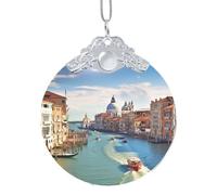 AMREWQYL Pendentif rond en verre imprimé Grand Canal en Italie pour sapin de Noël