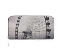 AMREWQYL Portefeuille en cuir imprimé grande roue grise pour femme, noir, One Size