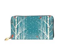 AMREWQYL Portefeuille long en cuir imprimé arbre de Noël avec inscription Merry Christmas Birch Tree pour femme, noir, One Size