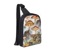 AMREWQYL Sac de poitrine imprimé champignon japonais double poche diagonale