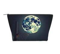 AMREWQYL Sac de rangement quotidien imprimé lune et basket-ball, trousse de toilette de voyage, noir, One Size