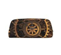 AMREWQYL Trousse à crayons en cuir avec fermeture éclair 3D Motif horloge Bronze