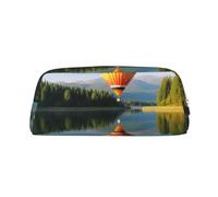 AMREWQYL Trousse à crayons en cuir avec fermeture éclair Motif montgolfière Above The Calm Lake