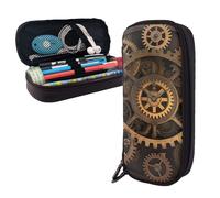 AMREWQYL Trousse à crayons en cuir imprimé Gears Clock Bronze Century