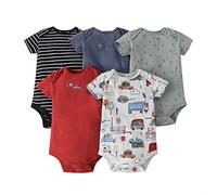 amropi Bébé Body Garçons Lot de 5 Bodies à Manches Courtes Coton D'été Combinaison 3-6 Mois,Noir/Rouge/Blanc